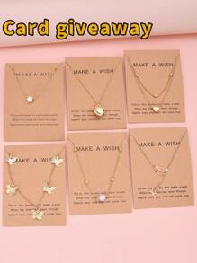 6pcs Minimalist Heart & Moon Pearl Pendant Necklace Set For Women, Great For Holiday, Party, Date, Daily Wear, Gift-Giving (Random Greeting Card Included) - Yellow Gold - View 12