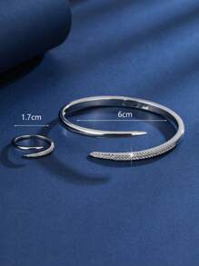 2pcs Jewelry Set: Bracelet And Ring, Minimalist And Fashionable, Double Pointed Cubic Zirconia Sparkling, Luxurious Style, Suitable As A Gift Or For Daily/Holiday Wear, For Women - Multicolor - View 5