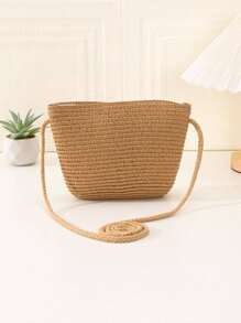 2件套女士卡其色波浪纹沙滩遮阳帽和草编斜挎包，适合海滩度假 - 彩色 - 查看 10