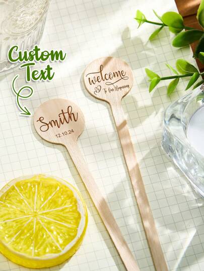 1pc/50pcs Customized Wooden Stir Sticks, Suitable For Wedding Cocktails, Can Print Names And Dates, Personalized Wooden Coffee Stirrers, Round Head Design, Disposable Beverage Stirrers For Milk, Cocktails, Tea Etc., 6 Inches, Customizable Letter Patterns, Cheers For Cocktails! Best Gift For Bride/Wedding, Gift For Him/Her, Wife, Husband, Newlyweds, Girlfriend, Boyfriend, Friends
