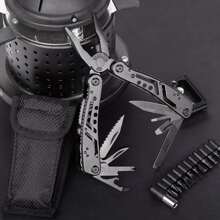 Cuchillo Multifuncional Para Camping Alicates 24 En 1,Juego de Cuchillos de Alicates de Herramientas Plegable Multifuncional, Alicates Multifunción para Supervivencia al Aire Libre, Camping (Negro,Plata) - Negro - Ver 7