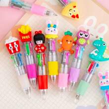 1/4/20/8/10/24/12pcs Random Cartoon Cute Four Color Mini Color Ballpoint Pen For Students, Four Color Mini Color Ballpoint Pen, Craft Pen Color Pen, 4 Color Ink, For Student Office Stationery Gift Set, Press Pen 0.7mm Refill, Back To School Essentials, School Supplies - Multicolor - View 11
