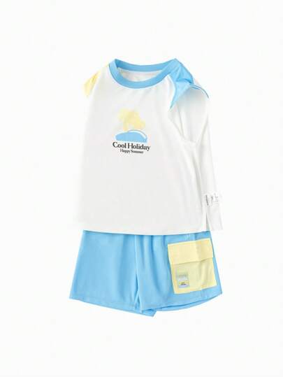 Balabala Young Boy Breathable Mesh Sports Outfit, Summer 2 Pieces Set