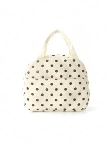 1pc Cute Solid Color Large Capacity Multifunctional Corduroy Portable Children's Lunch Bag Lunch Box Bag Storage Bag Handheld Insulated Lunch Bag Suitable For Girls Boys School Carrying Lunch Outdoor Travel Picnic Storage Insulation Use - Beige - View 4