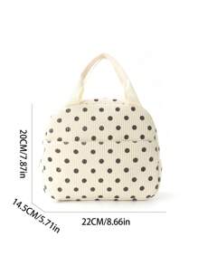 1pc Cute Solid Color Large Capacity Multifunctional Corduroy Portable Children's Lunch Bag Lunch Box Bag Storage Bag Handheld Insulated Lunch Bag Suitable For Girls Boys School Carrying Lunch Outdoor Travel Picnic Storage Insulation Use - Beige - View 2