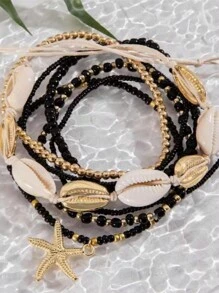 1 Set Nuevo diseño de tobillera versátil con estrella de mar y cadena de conchas, set de accesorios de alta gama para mujeres
