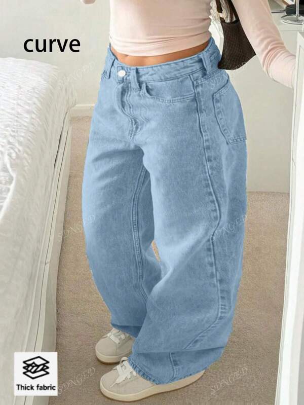 Jeans rectos de cintura alta, de uso diario, sueltos y con cintura elástica, de talla grande, de estilo popular callejero europeo y americano