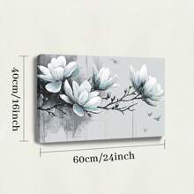 1 Pc, An Abstract Art-Style Drawing Of White And Blue Magnolia Flowers, Original, Canvas, Wall Art, Living Room Wall Decorations, Bedrooms, Bathrooms, Frame Poster Art Prints, Hanging Paintings, Home Decoration, Festivals. Home (2) - 彩色 - 查看 9