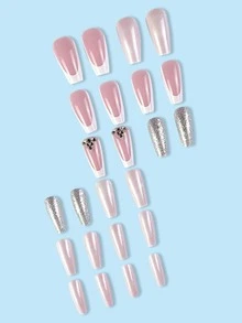 Mejore instantáneamente su apariencia con 24 piezas de uñas postizas tipo ataúd largas, brillantes, con diamantes engastados, un montón de piezas de arte para uñas con diamantes, uñas postizas completas geniales y dulces, calzado perfecto y desmontables, regalo para mujeres, madres, esposas