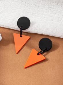 1 Pair Geometric Triangle And Circle Polyresin Dangle Earrings - Multicolor - View 3
