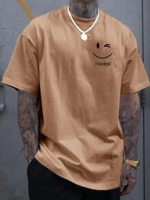 Men's Smile Hhh T-Shirt 100% Cotton Premium Mesh Shirt - 棕色 - 查看 1