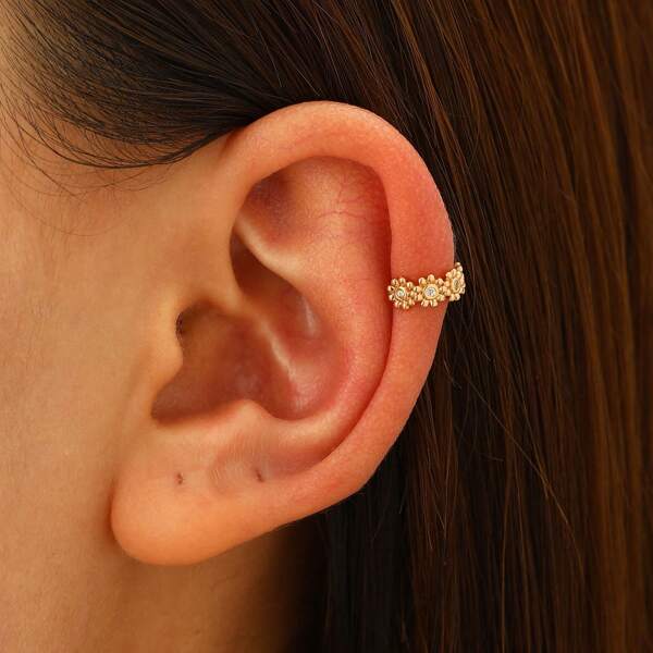 1 Stück modischer geometrischer Blumen Ohrclip aus Kupfer mit Zirkonia-Einlagen für Frauen, geeignet als Partytragen ohne durchstochene Ohren