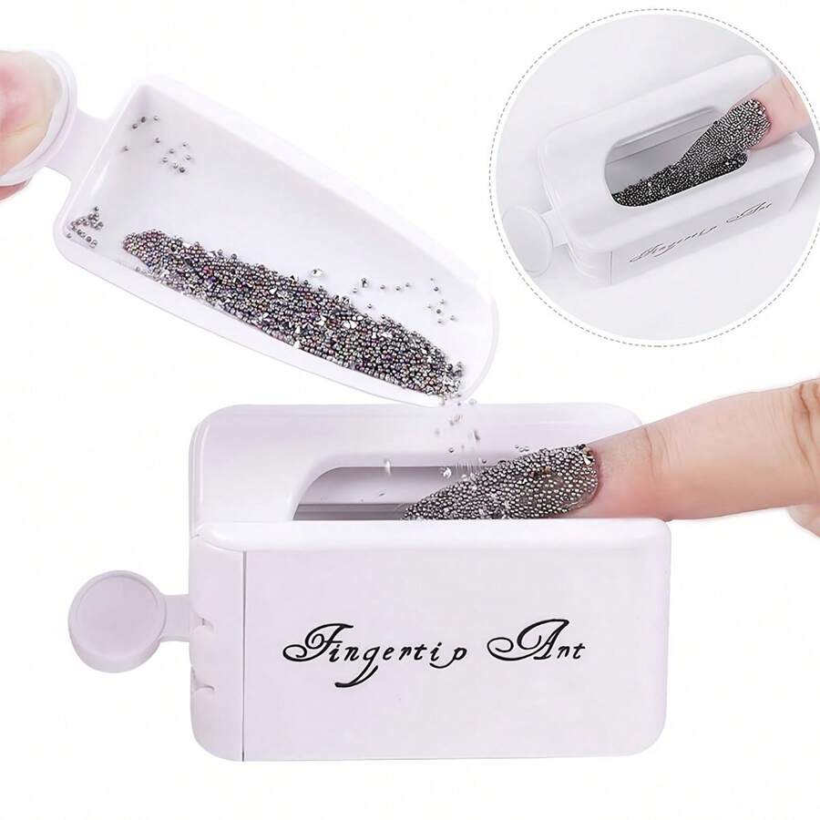 1pc Double Layer French Manicure Nail Powder Container, Portable Powder Collection Nail Art Tool - White - View 1