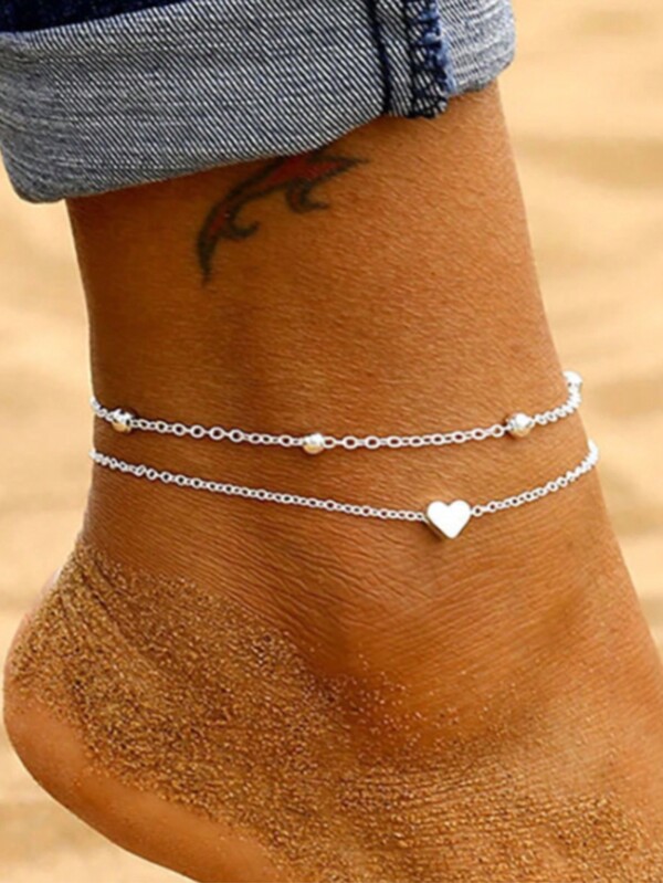 1pc Foot Chain Heart Foot Chain Personalized Double-Layer Simple Love Beach Foot Chain Women's Foot Accessories