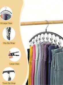 1pc Clothes Hanger Closet Organizer With 10 Clips Space-Saving Curved Hanger For Yoga Pants And Leggings Pants Socks Hanger For Clothes Shops Organize Bedroom Bathroom Closet Wardrobe Home Dormitory Travel Wardrobe Organizer Storage Clothes Hanger Clothes Storage Organizer Closet Organization And Storage - Multicolor - View 2