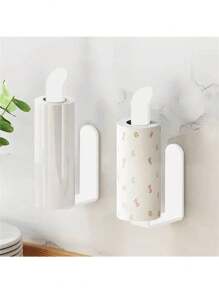 1 pieza Portarrollos de papel higiénico montado en la pared de color blanco, estante para toallas de baño, accesorios de baño sin taladro