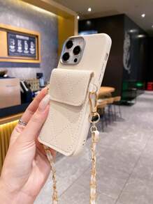 1 件时尚链条肩带/斜挎包 + 1 件黑色皮革纹理卡夹和防震手机壳，适用于 Apple/Redmi/Mi/OPPO/VIVO/防水防摔防刮 - 米色 - 查看 6