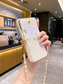 1 件时尚链条肩带/斜挎包 + 1 件黑色皮革纹理卡夹和防震手机壳，适用于 Apple/Redmi/Mi/OPPO/VIVO/防水防摔防刮 - 米色 - 查看 3