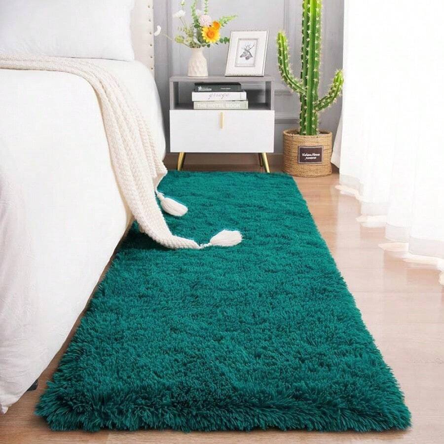 Alfombras suaves Chicrug para dormitorio y sala de estar, alfombra de felpa esponjosa de 2x6 pies, alfombra peluda para área, alfombra que no se desprende para habitación de niños, niñas, decoración del hogar, gris - Verde azulado - Ver 1