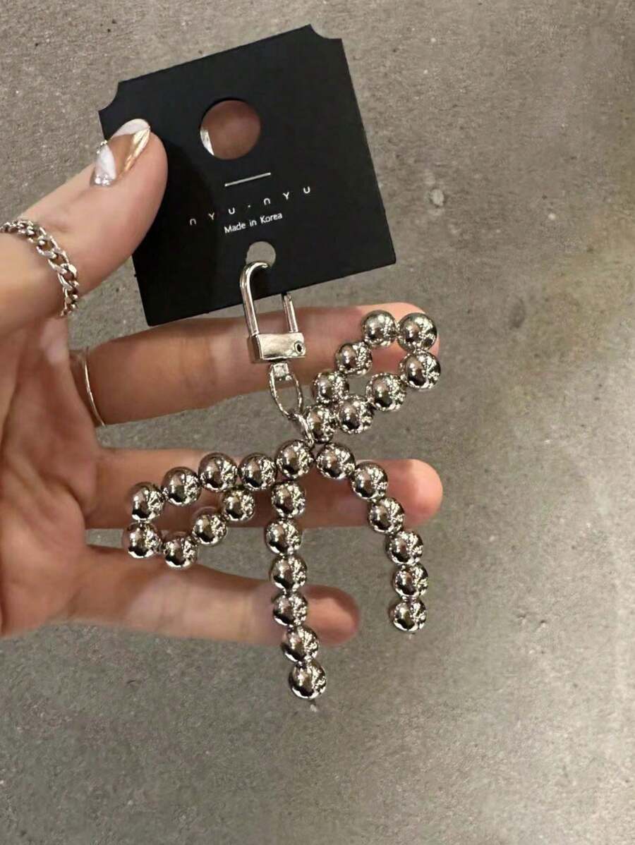 Cute Faux Pearl Bow Pendant Keychain/Handbag Decor, Bridesmaid Gift, Y2K Accessory - Silver - View 1