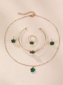 5 Pieces Set Girls Flower Necklace, Bracelet, Ring, And Earring Jewelry Set - Flowers - View 9