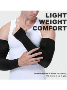 3Pairs/1Pair UV Sun Protection Arm Sleeves With Thumb Hole For Men Youth, Cooling Sleeve To Cover Tattoo, Mid-Compression Sleeves Cover Arms Fake Tattoo Arm Warmers Autumn Outfits Halloween Costumes Black Arm Sleeve Gifts For Men - A - View 6