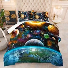 Rainbow Galaxy Comforter Set Twin/Full/Queen Size For Girls,Galaxy Bedding Set,Colorful Night Sky Stars Comforter Set - 藍色 - 查看 1