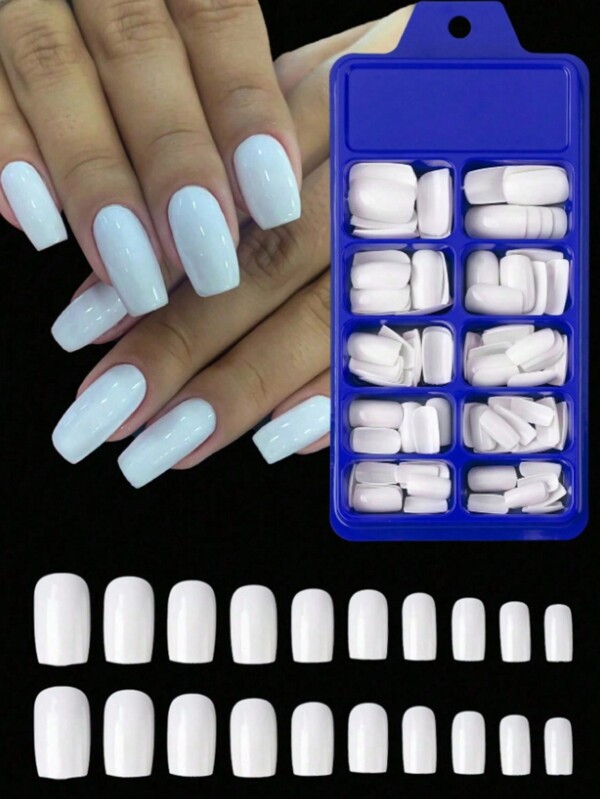 120Pcs Light White Press On Nails Short Medium Square Wearable Fake Nails Tips Full Cover False Nails Finger Decoration Office Daily Wear False Nails.
