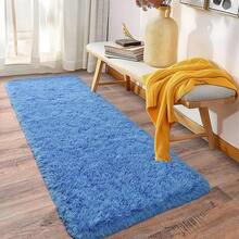 Soft Fluffy Shag Throw Area Rug, 2x4 Black, Non-Slip Bedroom, Hallways, Bedside, Dorm, Living Room - Long Shaggy Rug - Biru Kobalt - View 3