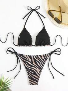1 pieza Conjunto de bikini de unicolor sexy para mujer - Café integral - Ver 3