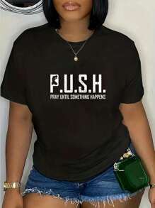 100% Cotton Casual Tshirt Christian Religious TShirt PUSH Pray Until Something Happens