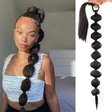 非洲蓬松马尾辫合成接发，带泡泡的长彩虹辫，VolAcquisLook 的马尾辫，发饰 - 棕色 - 查看 2