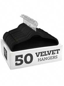50 Ganchos Para Ropa Color Negro Con Terciopelo