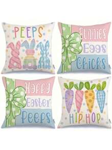 1/4pcs Easter Striped Carrot And Rabbit Print Throw Pillow Covers, 45cm X 45cm, Decorative Gift For Your Home, Living Room, Bedroom, Car (Without Pillow Inserts, Single-Sided Printing),Holiday Party Decorations, Easter Decorations, Home Decoration, Home Decor Gifts Birthday Graduation