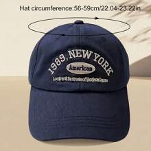 Mũ lưỡi trai unisex thêu kiểu Hàn Quốc có thể điều chỉnh, 1 chiếc, kiểu New York 1989, Mỹ, màu trơn. - Màu xanh hải quân - Xem 7