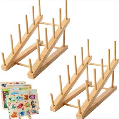 Prateleira de armazenamento de brinquedos para bebês, Prateleira de drenagem de garrafas, Prateleira de armazenamento de quebra-cabeças de madeira, Prateleira de suporte de quebra-cabeças organizadora, Prateleira organizadora de quebra-cabeças para adultos, amantes da coleção de artesanato