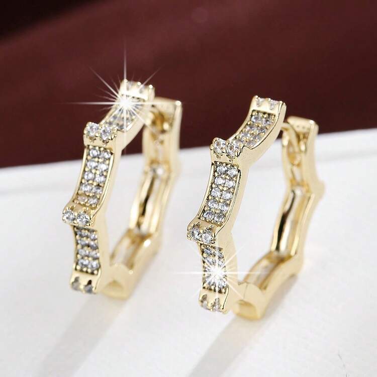 1 par de pendientes minimalistas con decoración de circonita cúbica geométrica - Multicolor - Añade 9