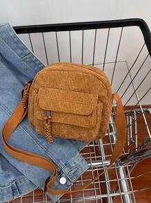 1pc Young Girl Plush Fabric Zipper Closure Casual Sling Bag, Suitable For Everyday Use