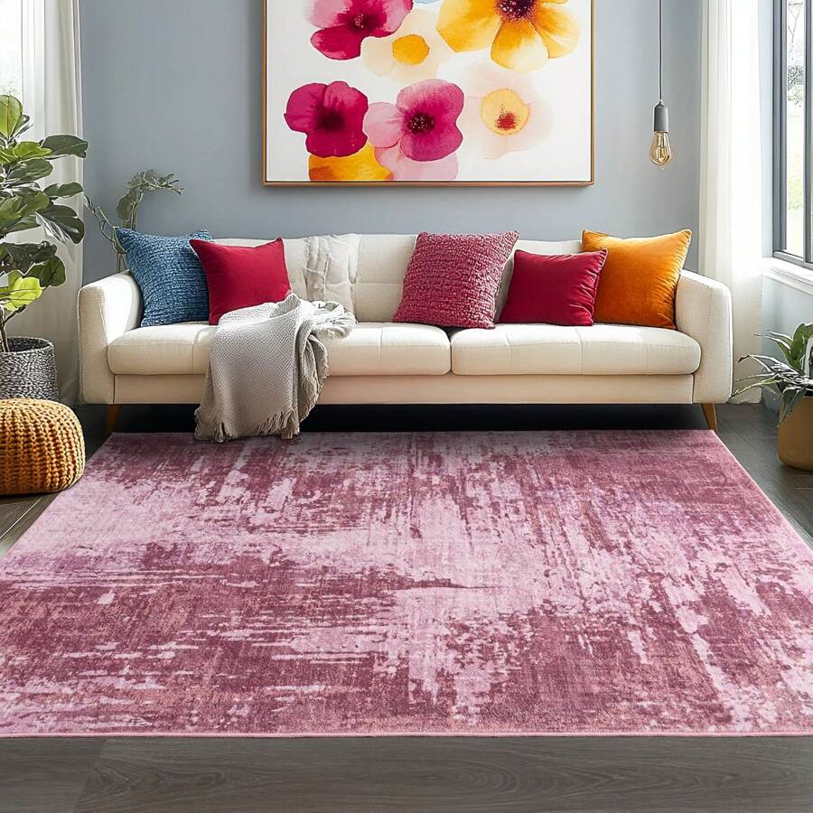 Homore 1pc Area Rugs  For Bedroom Living Room , Modern Abstract Entryway Area Rug Indoor, Boho Vintage Machine Washable Rug,For Living Rooms, Bedrooms, Offices & Porches Front Door Entrances, Gift Giving, Home Decoration,Room Decor,Halloween Decor,Accent Rug, Floor Covering - Pink - View 1