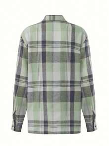 Plus 女士格子纽扣长袖衬衫