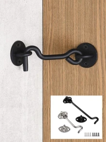 1PC 4-Inch Barn Door Lock Hardware, Slide Lock Eye Hook Latch With Screws, Rust-Resistant Metal Latch For Privacy Hook Locks For Interior Doors, Windows, Wood Fences, Garage Doors - Black - View 3