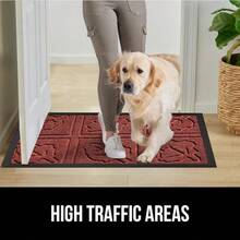 GORILLA GRIP 100% Impermeable Alfombra de Entrada WeatherMax para Todas las Estaciones, Diseñada en EE. UU., Caucho Natural, Resistente a Manchas y Desvanecimiento, Alfombras de Entrada de Bajo Perfil para Interior y Exterior, Fácil de Limpiar, 17x29 Diamante Gris - Hojas de Borgoña - Ver 7