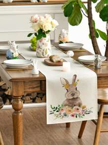 复活节兔子桌布，季节性春花节日厨房餐桌桌布，适合家庭聚会装饰 33.02 厘米 X 180 厘米