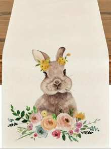 复活节兔子桌布，季节性春花节日厨房餐桌桌布，适合家庭聚会装饰 33.02 厘米 X 180 厘米