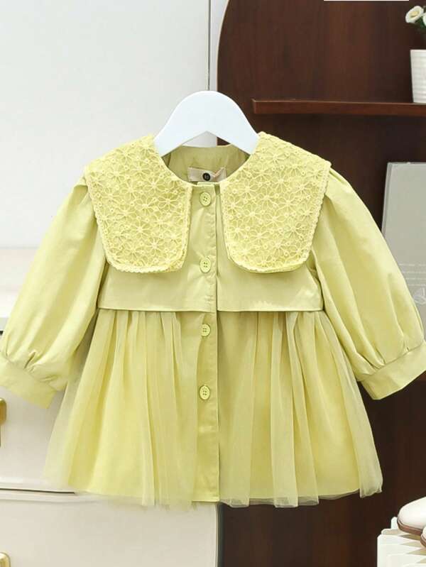 Toddler Girls' Korean Style Dress, New Fashionable Button-Up Convertible Dress Windbreaker