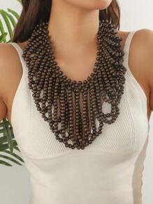 Handwoven Wood Bead V-Shaped Necklace, Exaggerated African Bridal Accessory, Party Decoration, Factory Outlet, Natural Wood Beads, Slight Defects, Occasional Color Difference, Not Seconds, Caution For Those Seeking Perfection
