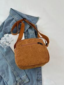 1pc Young Girl Plush Fabric Zipper Closure Casual Sling Bag, Suitable For Everyday Use