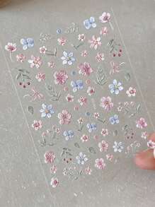 1pc Colorful Flower Nail Art Stickers, Monet Garden Series 3D Embossed Adhesive Cartoon Nail Decals - Multicolor - View 2