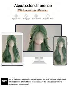 KATHARINE (Excluding Accessories)26 Inches Long U Part Lace Synthetic Heat-Resistant Hairpiece In Wavy Green Wig, Made From Fiber, Suitable For Daily Use Halloween Party - 橄欖綠 - 查看 6