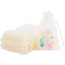 10/50/100pcs Ivory Gift Bags, Ivory Organza Candy Bags For Tableware, Various Holiday Party Packaging Supplies, Holiday Home Supplies, Holiday Wedding Party Gift Packaging Supplies